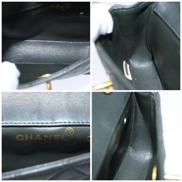 CHANEL Mini Matelasse Turn Lock Chain Bag Lamb Skin Black CC Auth - Picture 14 of 15